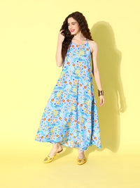 Thumbnail for InWeave Women's Sky Blue Print Backless Long Kurta Pant Set - Distacart