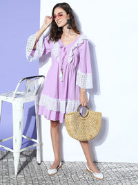 Thumbnail for InWeave Women's Mauve Lacy Short Dress - Distacart