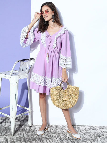 InWeave Women's Mauve Lacy Short Dress - Distacart