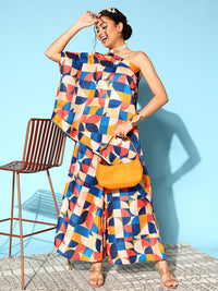 Thumbnail for InWeave Women's Multi Geometric Print One Shoulder Top With Palazzo Set - Distacart