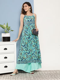 Thumbnail for InWeave Women's Camelia Blue Pastel Print Strappy Kurta Set - Distacart