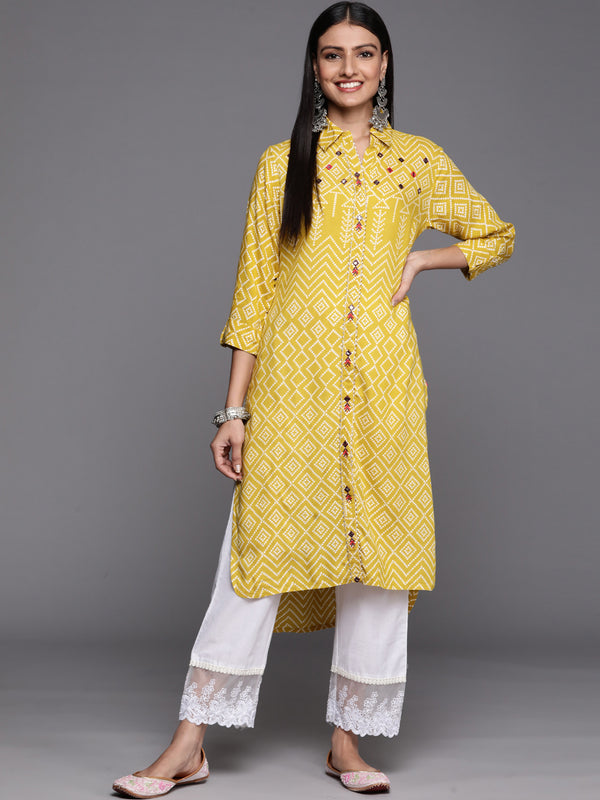 Varanga Bandhani Printed Embroidered Straight Kurta With Collar - Distacart