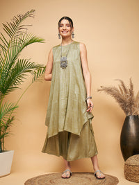 Thumbnail for InWeave Women's Olive Lurex Short Pallazo Kurta Set - Distacart