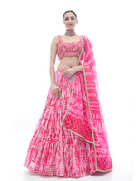 Thumbnail for Myra Pink Jaquard Embroidered Designer Lehenga - Distacart