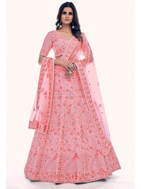 Thumbnail for Myra Pink Soft Net Embroidered Designer Lehenga Choli - Distacart