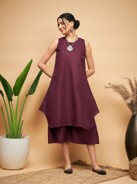 Thumbnail for InWeave Women's Wine Solid Short Kurta Palazzo Set - Distacart