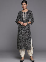 Thumbnail for Varanga Black Printed Cotton Kurta Wity Embroidered Yoke - Distacart