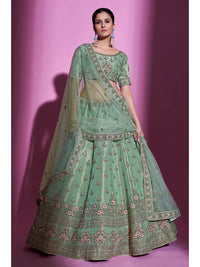 Thumbnail for Myra Pista Green Gota Silk Embroidered Designer Lehenga Choli - Distacart