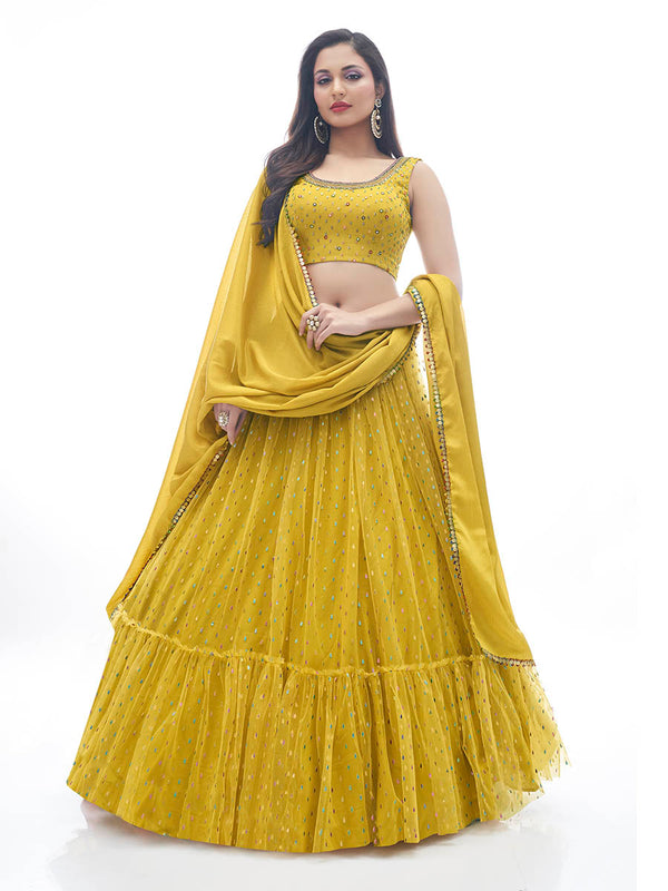 Myra Mustard Art Silk Designer Lehenga - Distacart