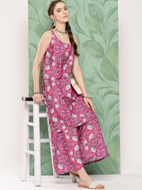 Thumbnail for InWeave Women's Magenta Camelia Print Crepe Kurta Set - Distacart