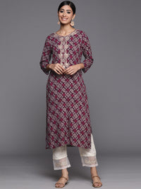 Thumbnail for Varanga Violet Bandhani Printed Kurta With Embroidered Yoke - Distacart