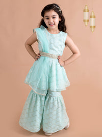 Thumbnail for Girls Sequins Embellished Sleeveless Kurta With Sharara And Dupatta - Mini Marvels - Distacart