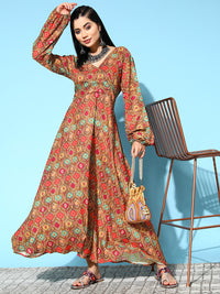 Thumbnail for InWeave Women's Rust Edgy Print Dress - Distacart
