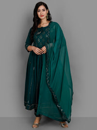 Thumbnail for NOZ2TOZ Women's Green Rayon Kurta Pant And Dupatta Set - Distacart