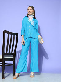Thumbnail for InWeave Women's Aqua Blue Coord Set With White Butterfly Scarf - Distacart