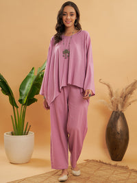 Thumbnail for InWeave Women's Mauve Kantha Boho Full Sleeve Coord Set - Distacart