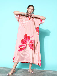 Thumbnail for InWeave Women's Pink Big Camelia Print Long Kaftan - Distacart