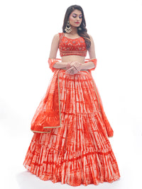 Thumbnail for Myra Red Jaquard Embroidered Designer Lehenga - Distacart