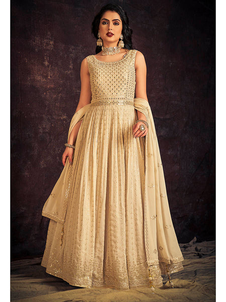 Myra Cream Real Georgette Designer Gown Style Suit - Distacart