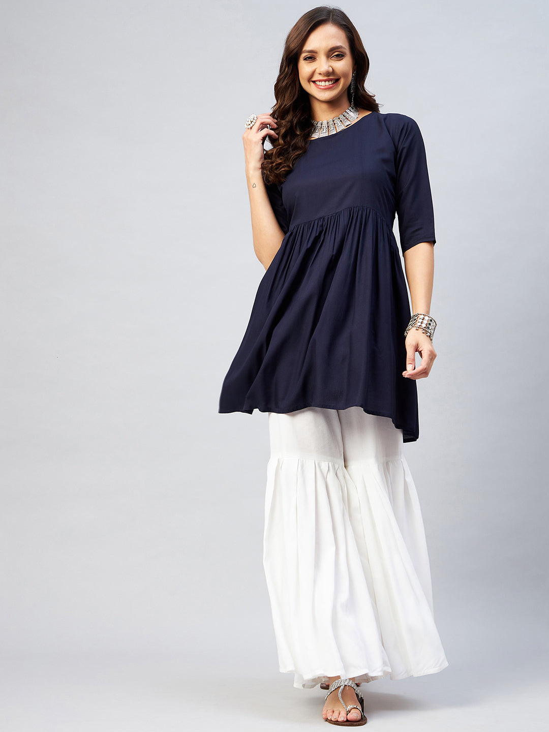 InWeave Women's Navy Blue Short Anarkali Kurta - Distacart
