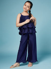 Thumbnail for Girls Self Design Sleeveless Top With Palazzos - Mini Marvels - Distacart
