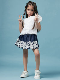 Thumbnail for Girls Self Design Round Neck Top With Skirt - Mini Marvels - Distacart