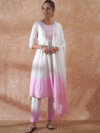 Thumbnail for InWeave Women's White Lurex Pink Dye Patch Gota Anarkali Kurta Set W Dupatta - Distacart