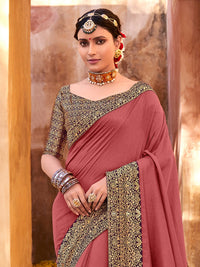 Thumbnail for Saree Mall Zari Mauve & Purple Silk Blend Sarees - Distacart