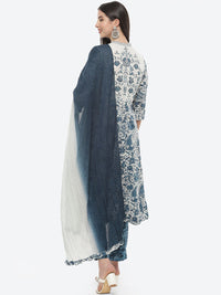 Thumbnail for Biba Women White & Blue Floral Printed Pure Cotton Kurta With Trousers & Dupatta - Distacart