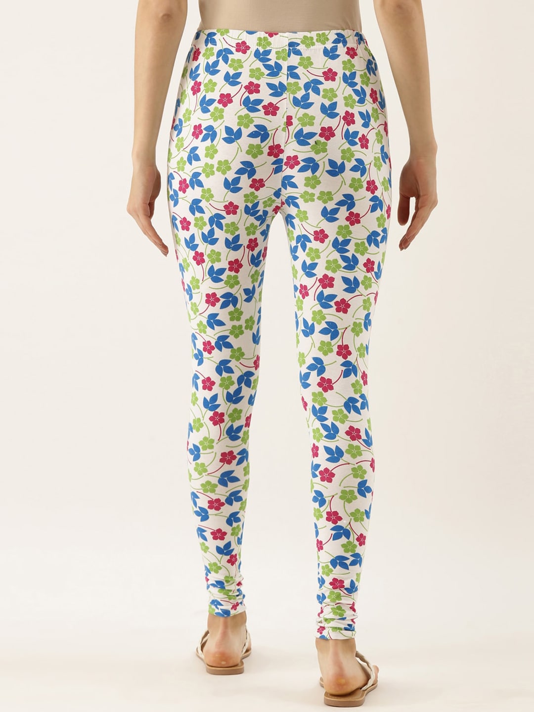 Souchii White & Blue Printed Slim-Fit Ankle-Length Leggings - Distacart
