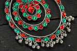 Thumbnail for Mominos Fashion Johar Kamal Women's Red & Green Kundan Circles Earrings - Distacart