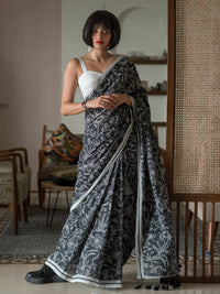 Thumbnail for Suta Black Floral Pure Cotton Saree - Distacart