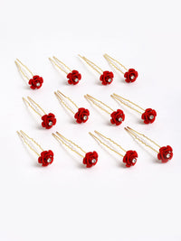 Thumbnail for Panash Women Gold-Toned & Red Rose Embellished U Pins - Distacart