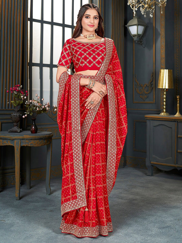 Mitera Bandhani Printed Embroidered Zari Saree - Distacart