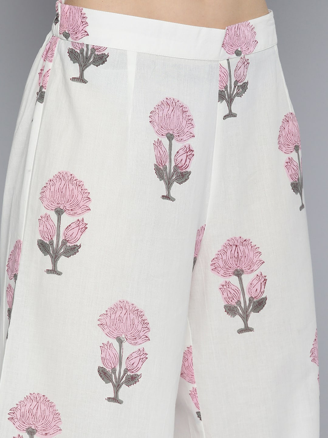 HERE&NOW Women Floral Printed Regular Pure Cotton Kurta with Palazzos & With Dupatta - Distacart