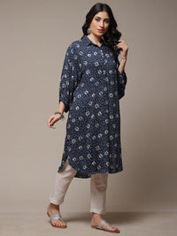 Thumbnail for Biba Bandhani Printed Puff Sleeves Shirt Collar Kurta - Distacart