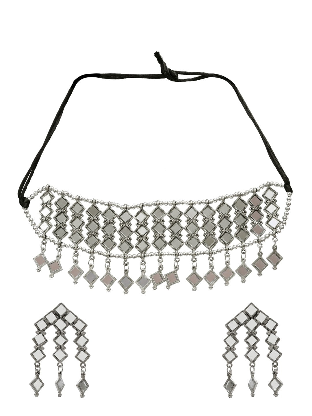 Silver-Plated Alloy Kundan Studded Oxidised Choker Necklace - The Pari - Distacart