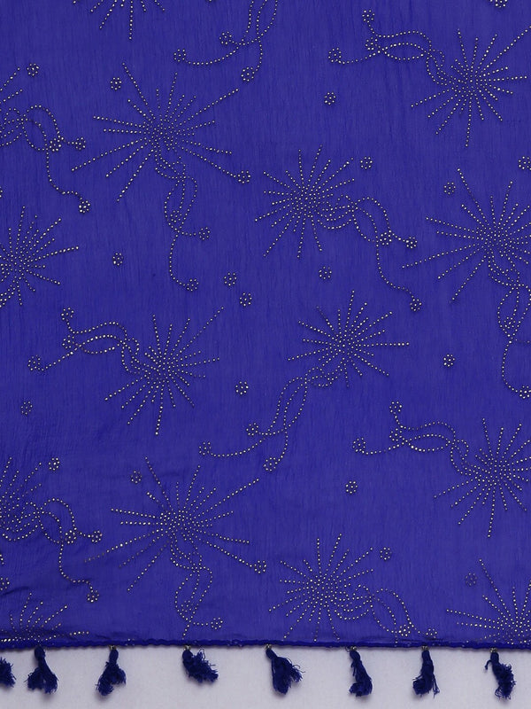Souchii Blue Foil Printed Handcrafted Dupatta - Distacart