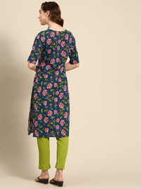 Thumbnail for Sangria Floral Printed Boat Neck Straight Kurta - Distacart