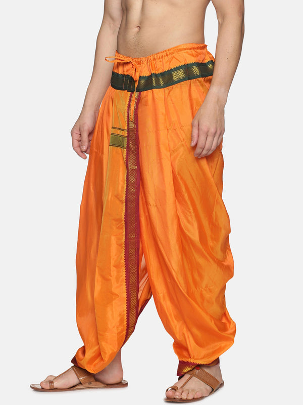 Sethukrishna Men Orange & Green Solid Readymade Dhoti Pant - Distacart