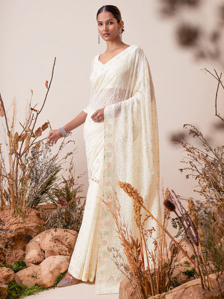 Soch Floral Embroidered Saree - Distacart