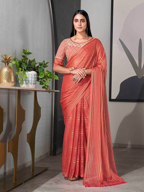 Tikhi Imli Striped Chiffon Ready to Wear Saree - Distacart