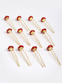 Thumbnail for Panash Women Gold-Toned & Red Rose Embellished U Pins - Distacart