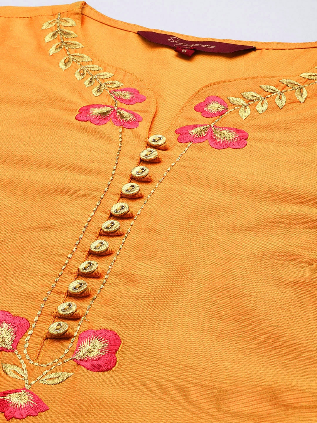 Sangria Women Orange Ethnic Motifs Embroidered Kurta with Trousers - Distacart