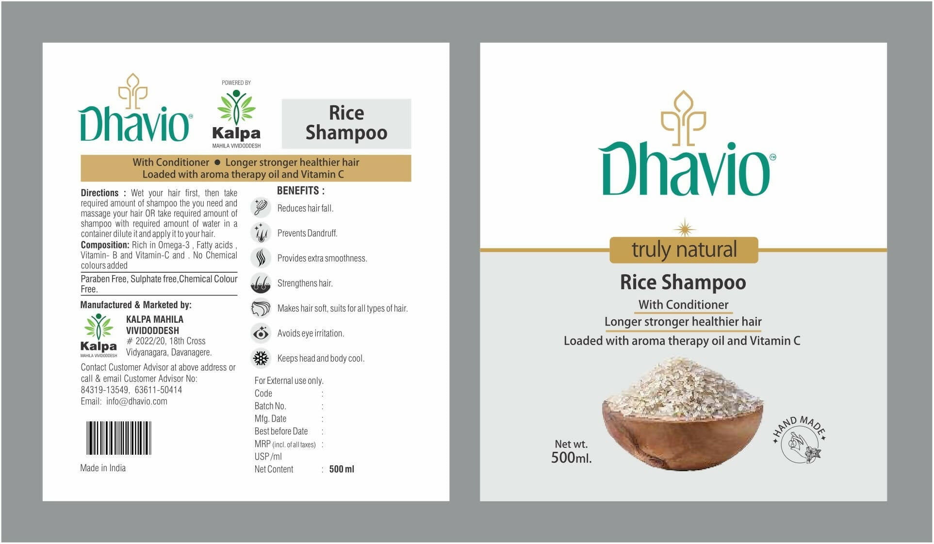 Dhavio Rice Shampoo - Distacart