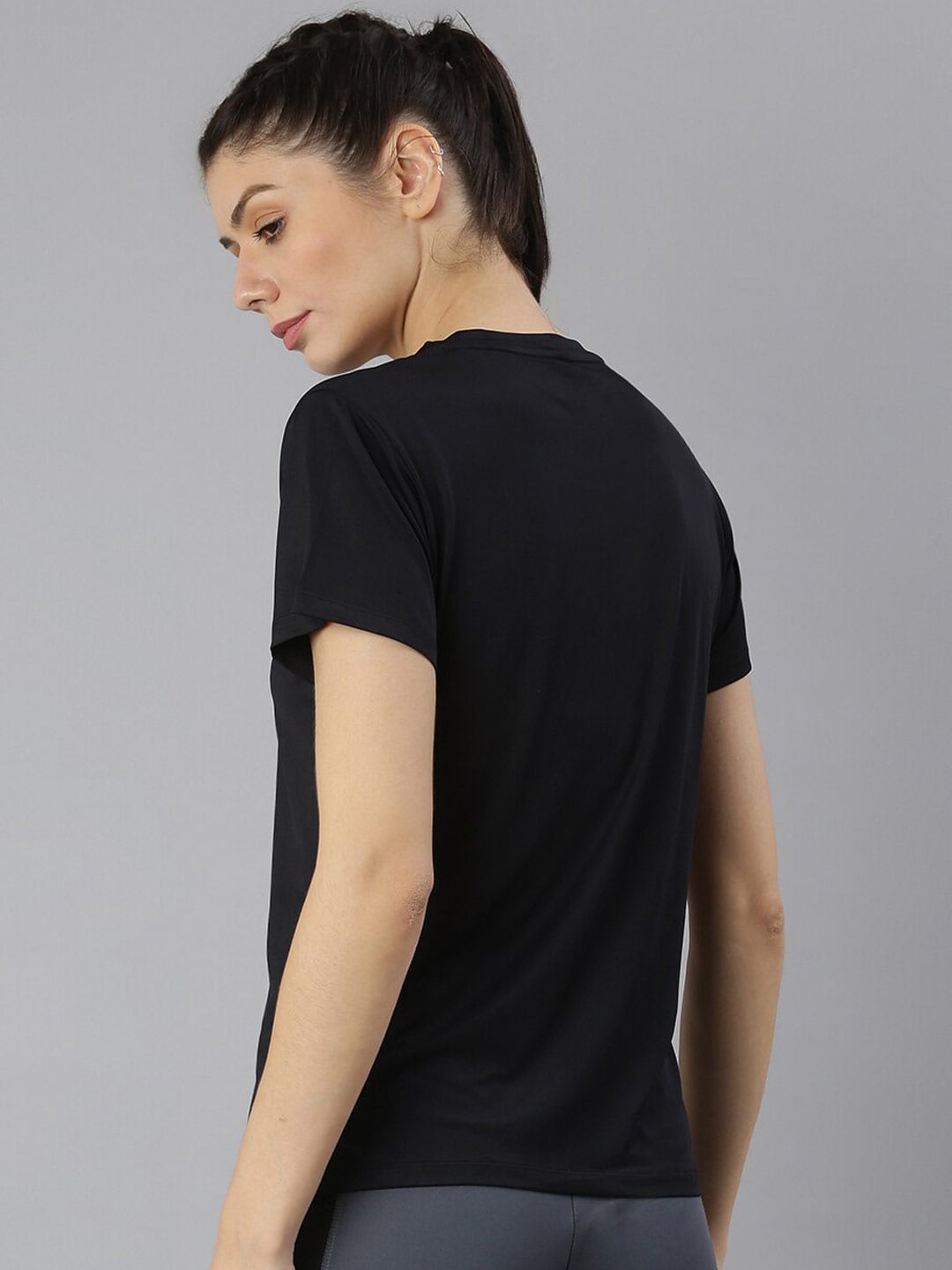 MKH Women Black Typography Dri-FIT Polyester Round Neck Sports T-shirt - Distacart