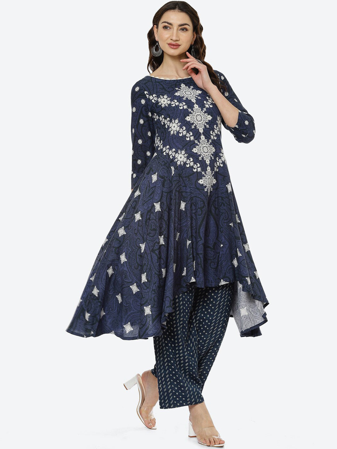 Biba Women Navy Blue & Navy Blue Printed Kurta - Distacart