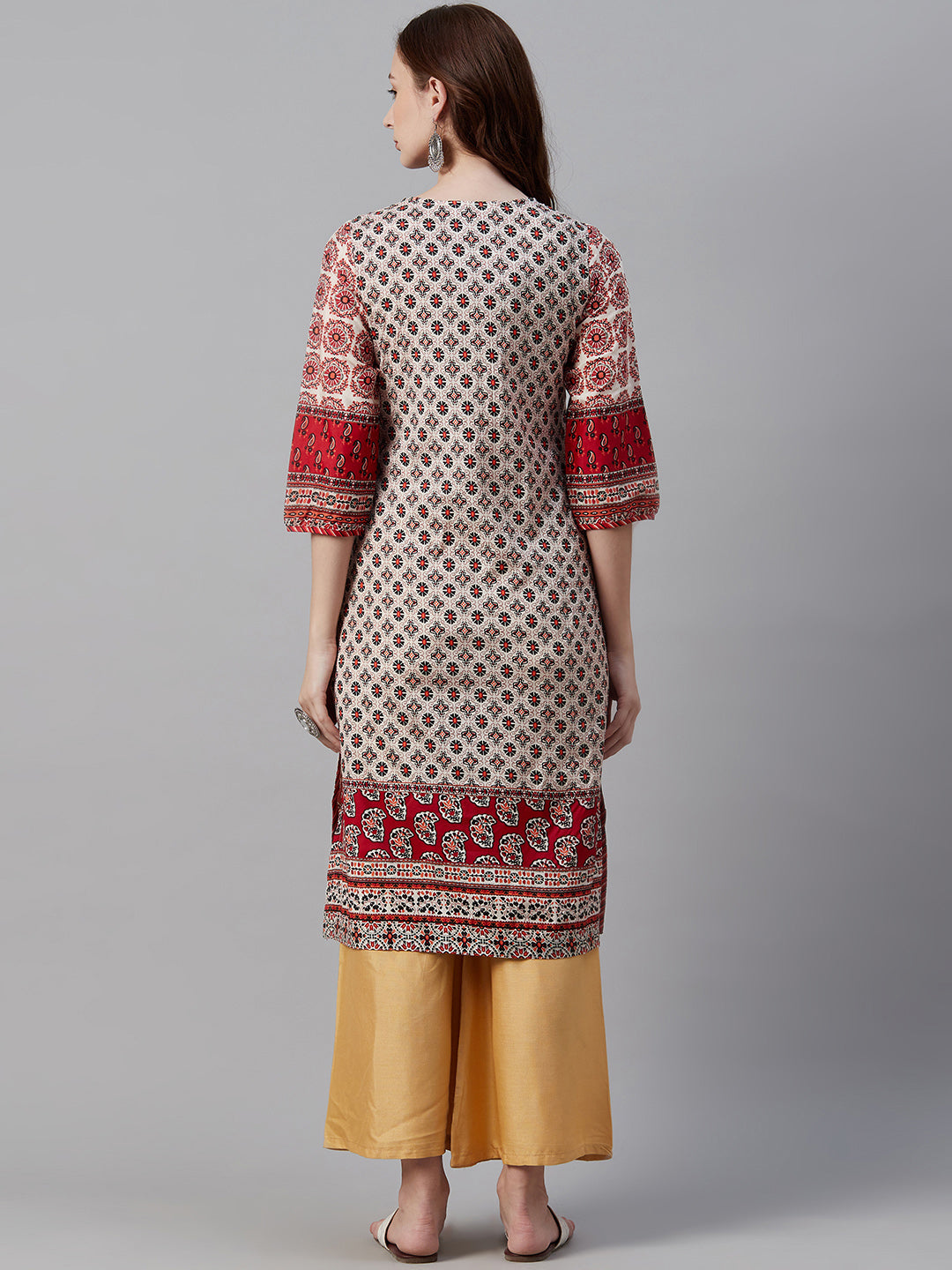 Biba Women Maroon & Off-White Ethnic Motif Print Straight Kurta - Distacart