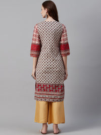 Thumbnail for Biba Women Maroon & Off-White Ethnic Motif Print Straight Kurta - Distacart