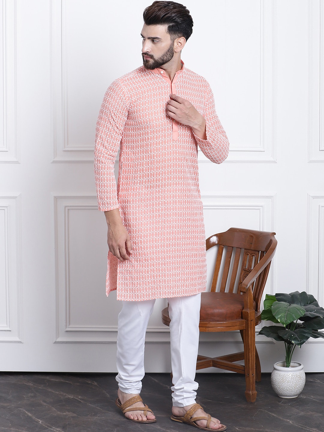 Sojanya Floral Embroidered Regular Thread Work Pure Cotton Kurta with Churidar - Distacart